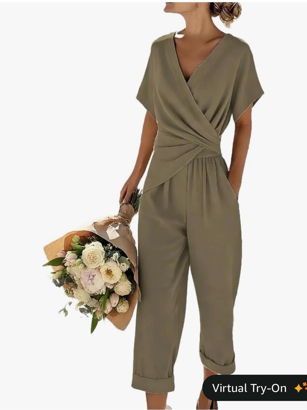 Women's Olive Wrap-Front Jumpsuit